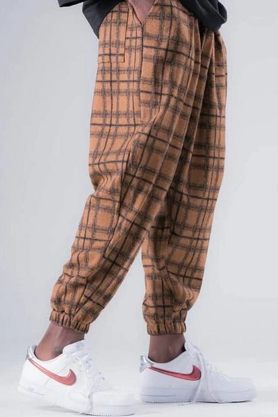 Superbluemexico Ανδρικό παντελόνι Jogger Shalwar με σχέδιο καφέ