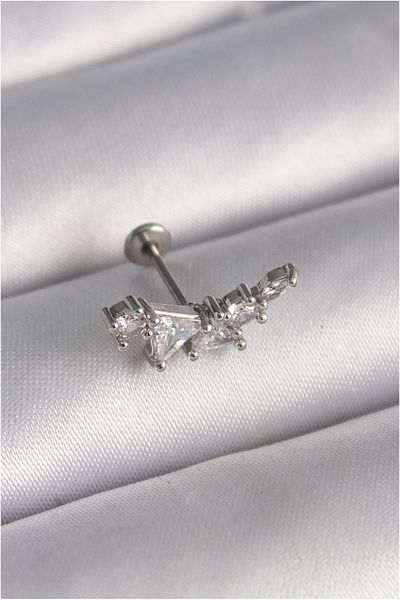 Skygo 316L Silver Tragus Piercing with Zirconia - Tj-Pr1337