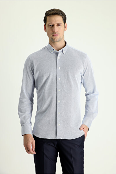 Kiğılı Long Sleeve Slim Fit Slim Fit Patterned Knitted Cotton Shirt