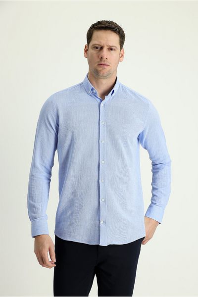 Kiğılı Cămașă sport cu guler cu nasturi din bumbac, cu mânecă lungă, slim fit