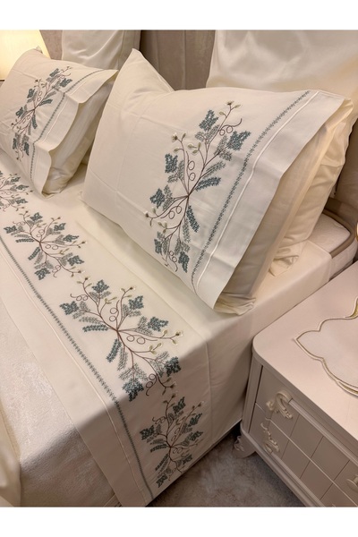 incisecrethome 100% Cotton Satin Embroidery Embroidered Pique and Duvet Cover Set - Double / 7 Pieces |   Luxury Quality