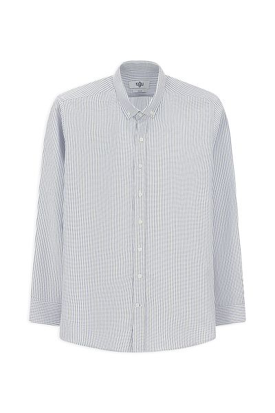 Kiğılı Long Sleeve Slim Fit Slim Fit Striped Cotton Button Collar Shirt