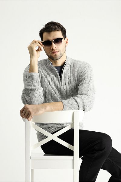 Kiğılı Bato Collar Regular Fit Zippered Patterned Knitwear Sweater