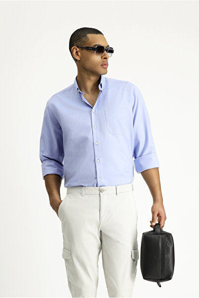 Kiğılı Long Sleeve Regular Fit Oxford Patterned Cotton Button Collar Shirt