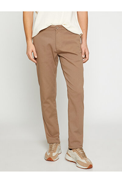 Koton Basic Gabardine Trousers Slim Fit Buttoned Pocket Detailed