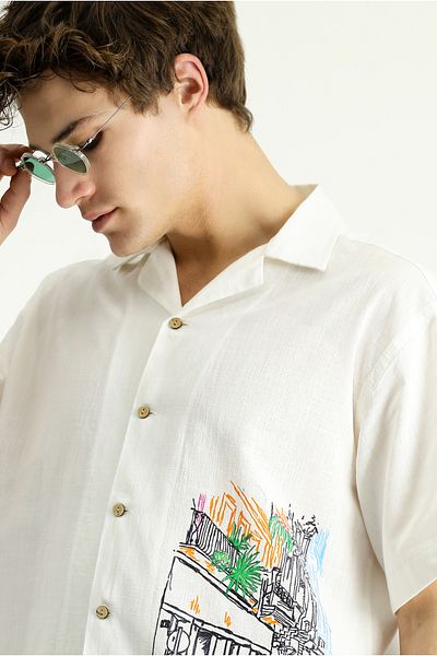 Kiğılı Oversize Short Sleeve Cotton Shirt - Printed