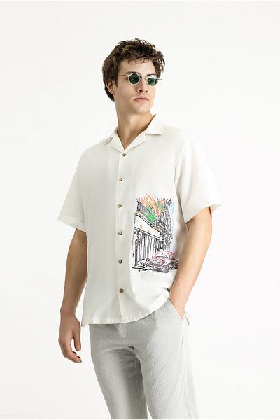 Kiğılı Oversize Short Sleeve Cotton Shirt - Printed
