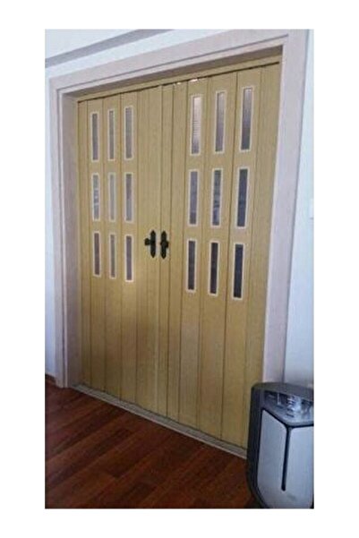 ERİKMANN Akordiyon Kapı 222 H 215 Meşe Camlı Çift Açılım 12mm Kayın