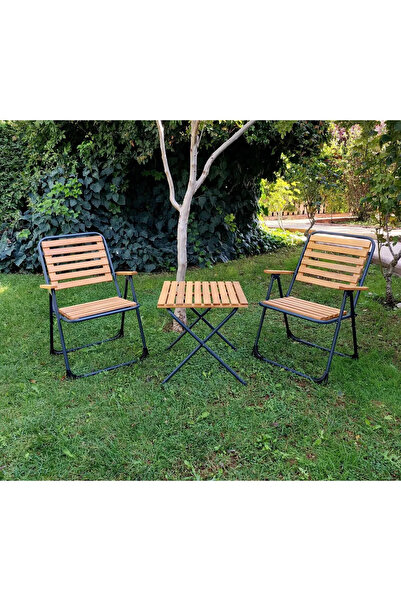 AR PLASTİK Bistro Set 2+1 Ahşap Model Bahçe ve Balkon Takımı