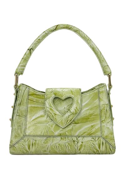D'ylla Atelier Stylish Women's Handbag from the Ashley Collection - Genuine Leather, Casual and Special Occasions - Crinkle Green Glossy