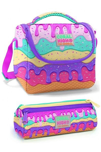 Coral High Colorful Ice Cream Girl's Lunch Box Set