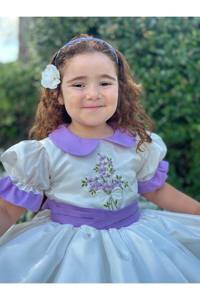 Hly Karol Tasarım Cream Daisy Vintage Baby Girl Dress,Birthday Dress,Photo Shoot Dress,0-12 Years Suitable