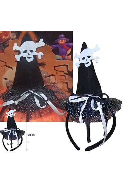 partidolu Halloween Hologram Print Καπέλο μάγισσας με κρανίο από τούλι 1 τεμάχιο μαύρο