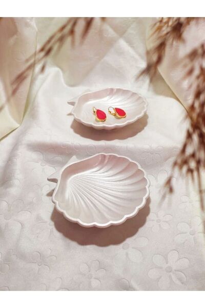 E.M.S AVM 2 τμχ Mother of Pearl Λευκό Χρώμα Oyster Κοσμήματα Πιάτο Organizer Πιάτο κοσμήματος Διακοσμητικό πιάτο 10 Χ 10 εκ.