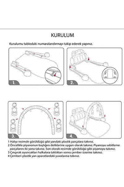 Joyfer Sevimli Piyanolu Sesli Işıklı Çıngıraklı Balon Desenli Oyun Halısı - Jimnastik Merkezi
