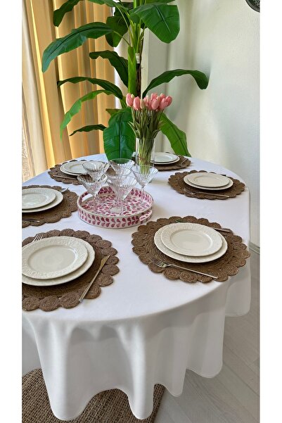 Decamor home Velvet Textured Worry-Free Stain-Proof White Oval Tablecloth