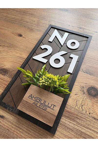 Amorf Design Dikey Dekoratif Ahşap Isimli Çiçekli Daire Numarası, Kapı Numarası, Otel Numarası, Oda Numarası