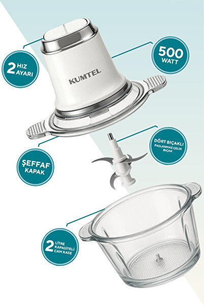 KUMTEL 2in1 Çok Amaçlı Cam Ve Çelik Hazneli Doğrayıcı Hch-21