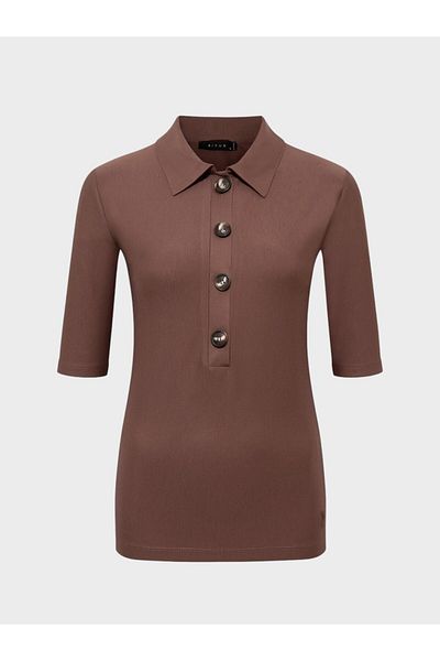RİVUS Μπλουζάκι με κουμπιά Polo Neck - Καφέ