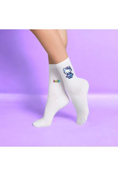 amazoondesing Момичешки училищни чорапи - черно-бели с принт, сладки, размери 30-36