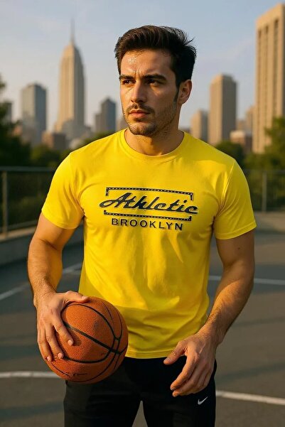 Tex Republic Жовта футболка Slim Fit з рельєфним принтом для чоловіків з бавовни