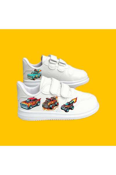 amazoondesing Tenis de școală pentru băieți - Super Flame and Vehicle Printed