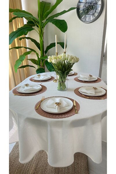 Decamor home Linen Textured Pearlescent Glitter White Oval Tablecloth (Napkin Not Included)