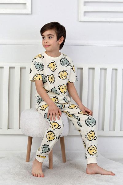 Nisanca Kids Boys' 100% Cotton Printed Pajama Set – Short Sleeve, Cute Patterns