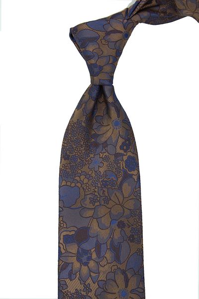 Kravatkolik Classic Tie with Gold Color Flower Pattern Handkerchief Kk12949