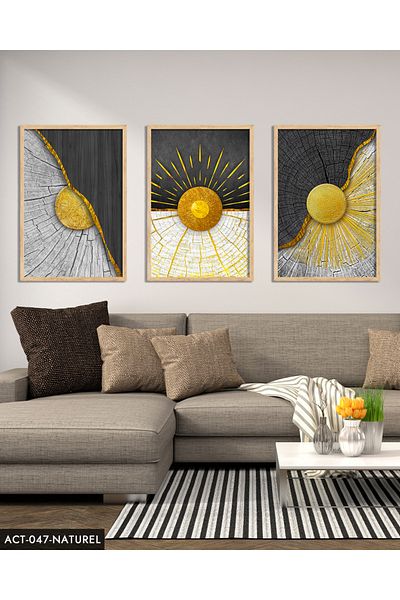 Evinemoda Abstract Gold Vein Pattern 3 Piece Wooden Framed Painting Act