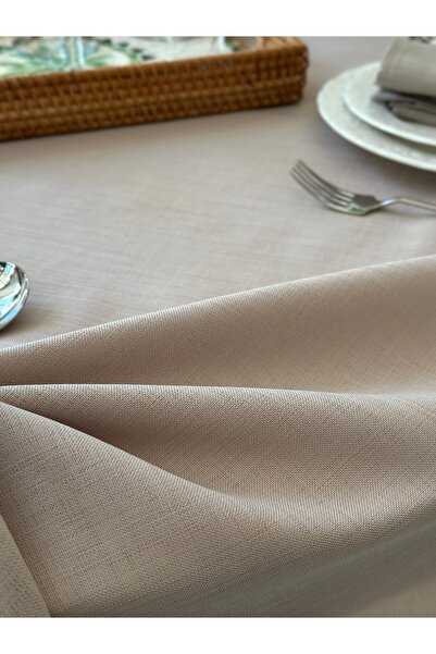 Decamor home Linen Textured Beige Oval Tablecloth (Napkin Not Included)