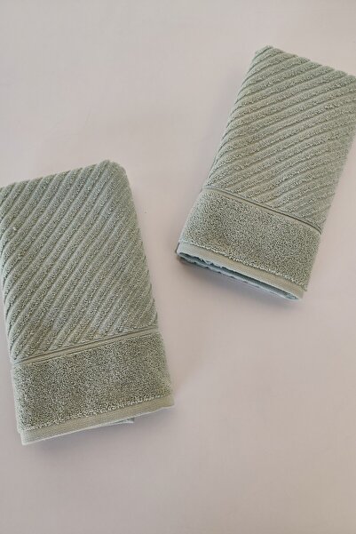 Sevim М'яка 100% бавовняна рушник для рук 50x90 см - набір з 2 геометричних рушників - зелений