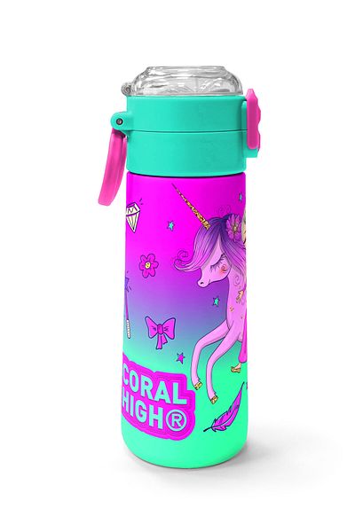 Coral High Kids Pink Purple Unicorn Princess Patterned Straw and Direct Drinking Steel Thermos 500 ml 31802