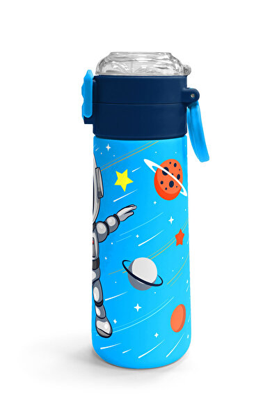 Coral High Kids Navy Blue Astronaut Patterned Steel Thermos with Straw and Direct Drinking 500 ml 31804