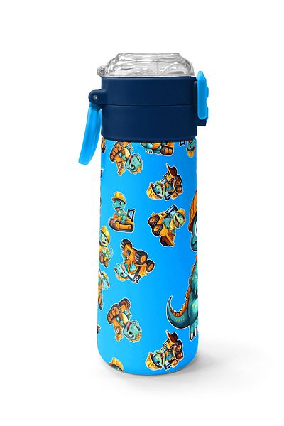 Coral High Kids Blue Dinosaur Patterned Steel Thermos with Straw and Direct Drinking 500 ml 31799
