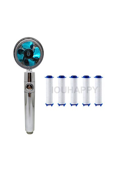 Choice Blue High-pressure Shower Head Handheld Turbo Fan Showerhead With 5 Filters Water Saving Spray Rainf