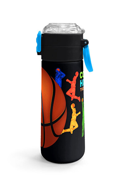 Coral High Kids Black Basketball Patterned Steel Thermos with Straw and Direct Drinking 500 ml 31795