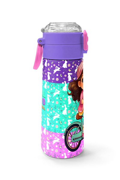 Coral High Kids Purple Pink Bicycle Girl Patterned Straw and Direct Drinking Steel Thermos 500 ml 31797