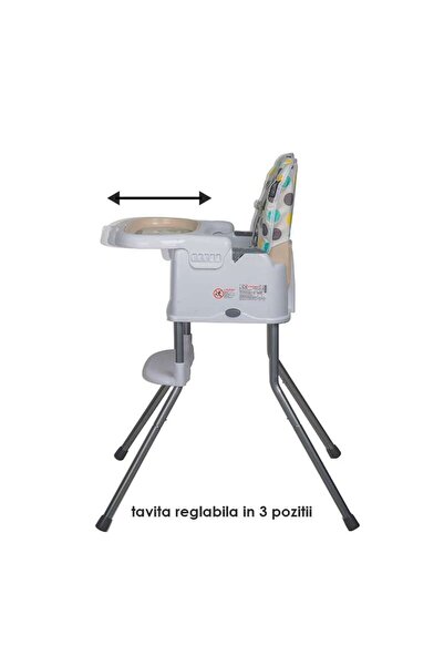 Coccolle Scaun înalt 2 în 1 Coccolle Ziti cu funcție de înălțător, tavă și spătar reglabile, stele gri