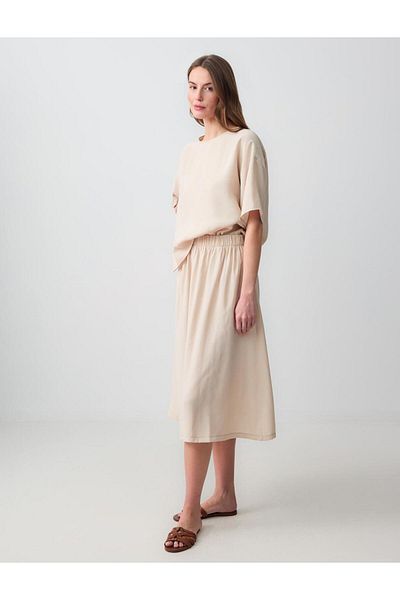 Jimmy Key Mink Relaxed Cut High Waist Woven Midi Skirt