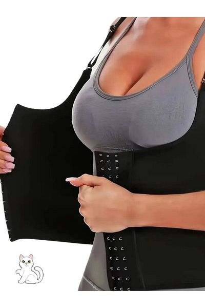 MİSTİRİK Trigoso Model 4 Stage Tightening Latex Corset with Adjustable Straps Black Color