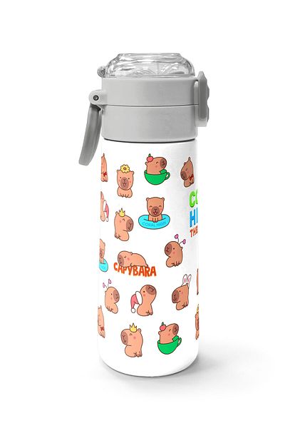 Coral High Kids Capybara Patterned Steel Thermos with Straw and Direct Drinking 500 ml 31794