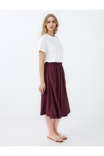 Jimmy Key Burgundy Relaxed Cut High Waist Woven Midi Skirt