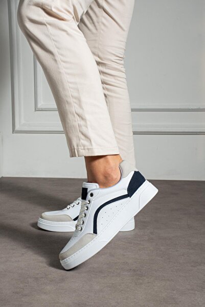 L.A Polo White Navy Blue Perforated Men's Sneaker