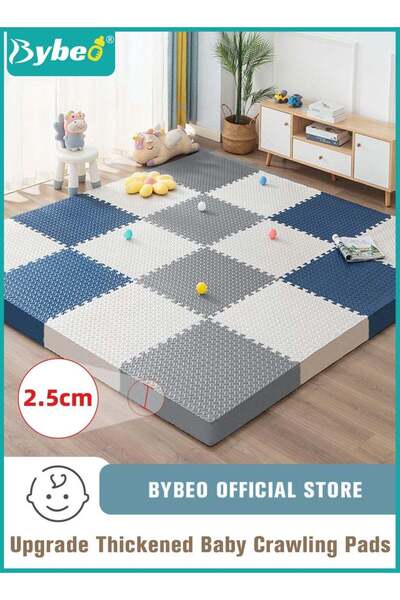 BYBEO بساط لعب للأطفال مكون من 9 قطع، قابل للتكوين، قلم لعب للأطفال، بساط لعب وقت البطن، بساط زحف، سميك ومطور