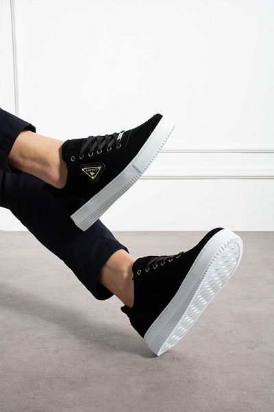 L.A Polo Thick Sole Black White Color Suede Men's Sneaker