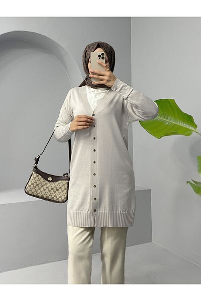 Modamorfo Knitwear Cardigan V-Neck Buttoned Stone