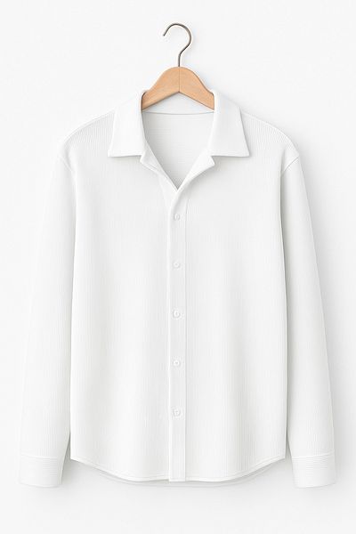 MİRMARONİ Men's Seasonal White Corded Ottoman Textured Oversize Shirt