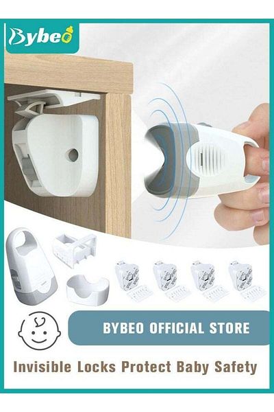 BYBEO Baby Magnetic Cabinet Lock (4 Locks and 1 Keys) with Lighting Function, Fit Most Cabinets and Drawer
