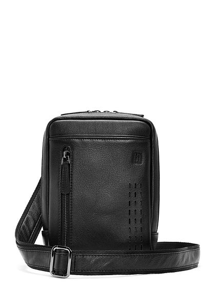 Derimod Men's Black Leather Messenger Bag 24Wbd 360518
